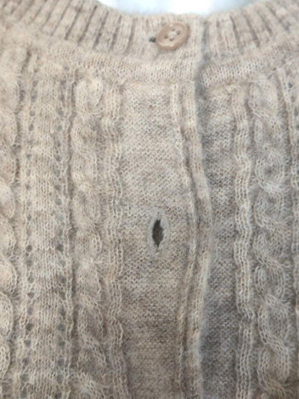 Doen Altheda Ruffled Pointelle Cardigan Oatmeal Alpaca-Wool Size Extra Small - Picture 2 of 8